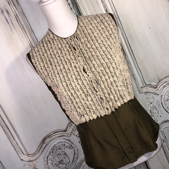 Rendez-Vous by Paul & Joe Sister Olive green Sleeveless Pearl Button Down S/XS - Picture 2 of 10